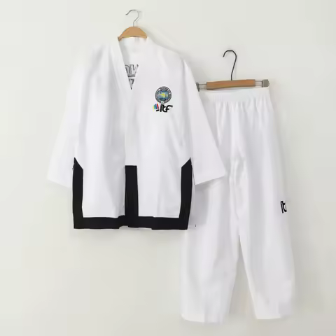 Professional Taekwondo Uniform With Mesh White Collar Embroidery Standard Teacher ITF Dobok Instruct