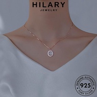 HILARY JEWELRY Necklace Sterling Accessories Round Leher Crystal Pink Original Pendant For Korean Diamond Rantai 純銀項鏈 Chain 925 Perempuan Women Fashion Perak Silver N657