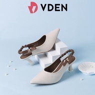 VDEN Pointed Stileto Mid Heel 003-3 Simple Solid Color Pointed Toe Low Heel Slingback Shoes