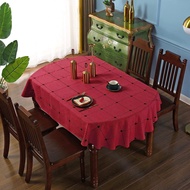 Kain Linen Kapas Bersulam Desa Alas Meja Merah Alas Meja Bujur Kotak-kotak Dapur Meja Makan Kain Hia