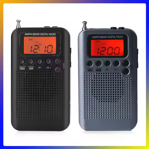 HRD-104 Portable AM FM Radio Digital Display Pocket Radio w/ 40mm Driver Speaker