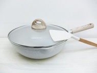 CAROTE卡羅特平底炒鍋連蓋 12"Nonstick Frying Pan with Lid Cover, White Granite Skillet Saute