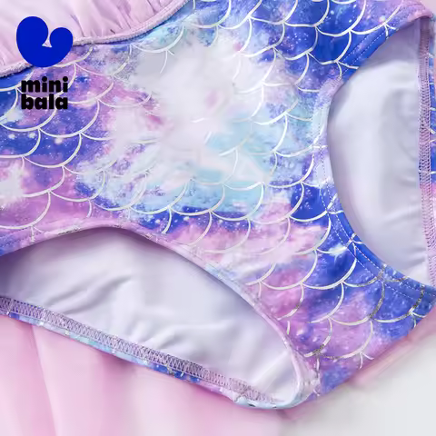 Mini Bala Girls' Mermaid Swimming Dress Baby High-elastic One-piece Swimsuit UPF50+ with Swimming Ca