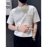 t shirt ootd tshirt budak lelaki t shirt lelaki berkolar t shirt oversize Kemeja-T Lelaki Kolar Berdiri Lengan Pendek Musim Panas Nipis 2024 Baju Polo Jenama Fesyen Lelaki Baharu Slim Separuh Lengan Atas