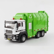 150 Diecast Engineer Sanitation Garbage Transportation Alloy Car Model Pull Back Light Sound Truck Vehicle Gifts For Children