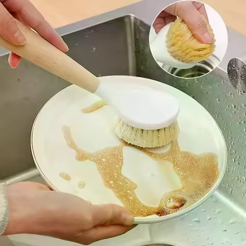 Kitchen Cleaning Brush Natural Wooden Handle Cleaning Brush Dishwashing Brush Cast Iron Frying Pan B