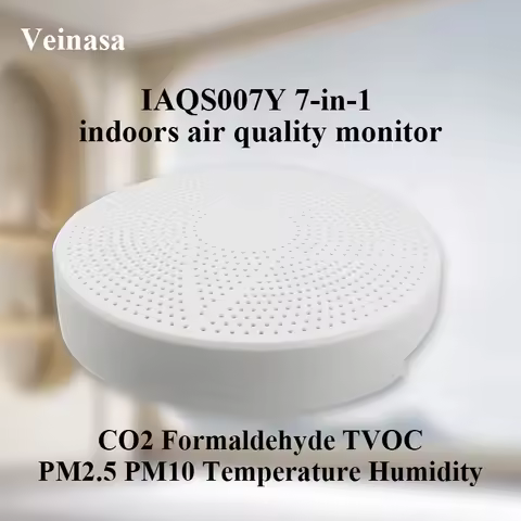 IAQS007Y 7-in-1 indoors air quality monitor CO2 formaldehyde TVOC PM2.5 PM10 temperature humidity Mu