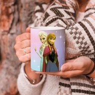 1pc, 11oz Printed Anna And Elsa Pattern Ceramic Mug, Portable Wide Mouth Coffee Cup, Water Cup, Suit