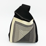 背心形針織條紋手提袋手提包