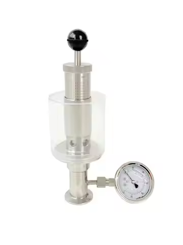 Clamp 1.5 " (38mm) OD 50.5mm Spunding Valve SS304 Variable Pressure Relief Valve，Pressure gauge 0.4M