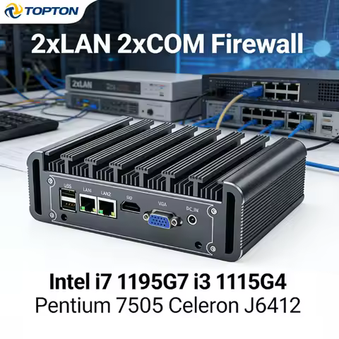 Fanless Mini PC, Dual LAN 2x COM Ports, Intel i7 1195G7 i3 1115G4 7505 J6412, Metal Case, Router Fir