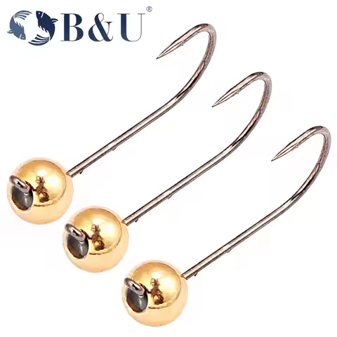 B&U 5pcs Micro Jig Head Fishing Hooks Set 0.5g-4g Copper Head Mini Crank Jig Fishhook for Soft Worm 