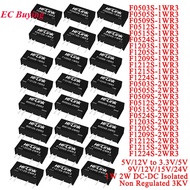 2Pcs 1W 2W DC-DC Power Module Isolated Non Regulated 12V/5V to 3.3V/5V/9V/12V/15V/24V F1212S 1WR3 2W