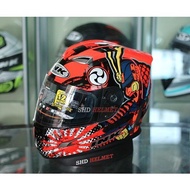 Helm INK Stealth Motif Samurai Full Face Orange Hitam Double Visor