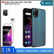 case infinix hot 10t soft hard casing cover + tempered glass - hitam