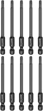 HARFINGTON 10pcs T20 Torx Screwdriver Bit 1/4" Hex Shank 75mm/3" Length S3 Steel Magnetic Tamper Pro
