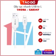 1hora CAB247 USB-A to L 20w Quick Charge Cable Durable Fireproof Safe - Genuine