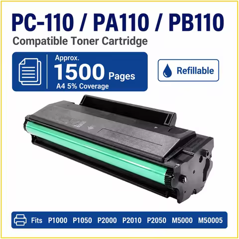 PC110 PA110 PB110 Toner Cartridge 1500 Pages Refillable Compatible for Pantum P1000 P1050 P2000 P201