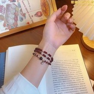 天然石榴石手錬女三圈灰月光水晶手串純銀本命年紅色散珠七夕禮物