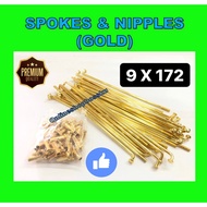 9 X 172 SPOKES GOLD 9X172 SPOKES & NIPPLES GOLD 9 X 172 RANTING GOLD 9-172 RANTING EMAS 9X172 SPOKES