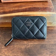 Coco Chanel classic vintage black leather card holder case wallet bag經典中古復古真皮絕版黑色香奈兒小香菱形格子銀包錢包鎖匙包卡片套