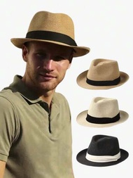 1個巴拿馬帽子 Fedora寬邊草帽男女夏天沙灘防曬草帽女,是送禮的理想選擇