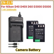 For Nikon D40 D40X D60 D3000 D5000 Digital Camera For 7.4V 2000mAh EN-EL9 EN-EL9A Camera Battery + L