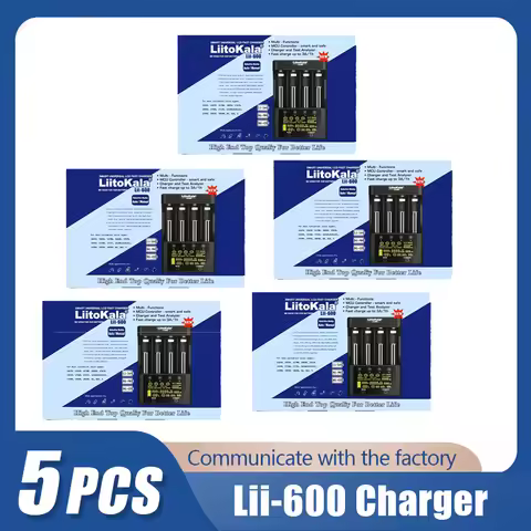5PCS LiitoKala Lii-600 LCD Display Battery Charger For 3.7V 1.2V 18650 26650 21700 26700 AA AAA Test