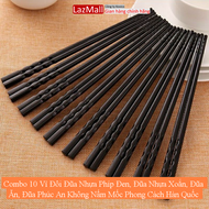 Combo 10 Vỉ Đôi Đũa Nhựa Phíp Đen Đũa Nhựa Xoắn Đũa Ăn Đũa Phúc An Không Nấm Mốc Phong Cách Hàn Quốc