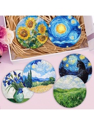 1 Bộ/4/6 Chiếc Tranh Sơn Dầu Van Gogh Mèo Đen Hoa Hướng Dương Bầu Trời Đầy Sao Bộ Tấm Lót Bùn Disili