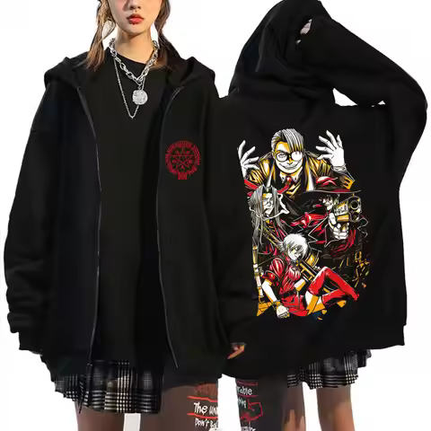 Anime Hellsing Abraham Van Helsing Vampire Alucard Graphic Zipper Hoodie Men Women Cartoon Manga Mer