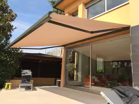 Folding Awning Patio Telescopic Arms Foldable Awning with LED Light Canopy Motorized Outdoor Retract