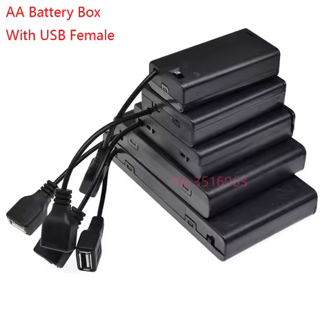 1Pcs USB Female AA Battery Box With Switch 1AA/2AA/3AA/4AA 1X/2X/3X/4X Slot Battery Holder Case With