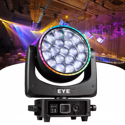 2pcs Mini 19x25W RGBW 4in1 Spotlight Wash/Beam/Zoom,Professional DJ/Bar Big Bee Eye LED Moving Head 