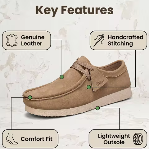 Men's Beige Suede Wallabee Shoes Smart Casual Retro Style Comfortable Office Lace-Up Loafers Versati