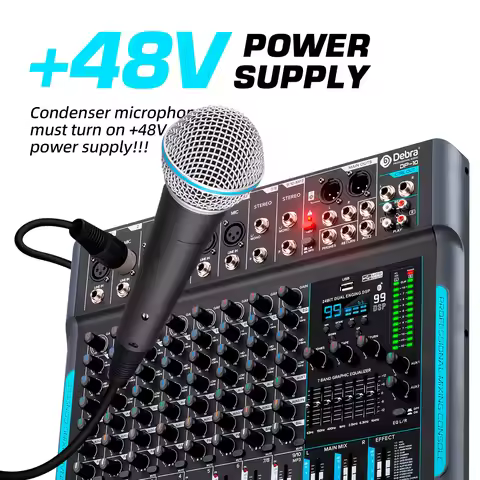 Audio Mixing Console 10-Channel Digital with 99 DSP Effects, Bluetooth, USB Recorder, 48V Phantom Po