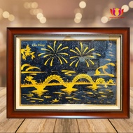 Da Nang Dragon Bridge rice painting (wall size) Vietnamese souvenir, free 1 premium box.