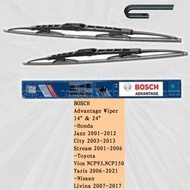 BOSCH WIPER BA 14 + 24 ADVANTAGE WIPER BLADE JAZZ,CITY,STREAM,VIOS NCP93,NCP150, YARIS,GRAND LIVINA