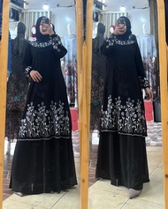 Gamis Melayu Set Hijab Motif Bordir Bunga Terbaru/ Ukuran Jumbo 5L / Gamis Seragaman Malaysia || By 