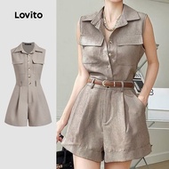 Lovito Casual Jumpsuit Pocket Button Crisp Fabric Spring/summer Light Khaki Jumpsuit for Women L138E