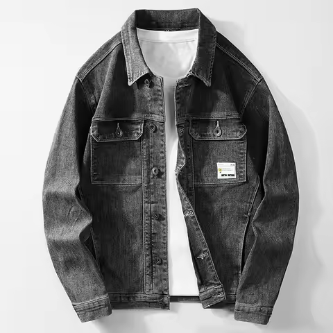 2024 Spring Trendy American High Street Washed workwear Pocket Stretch Jacket Denim Jacket Men Cloth