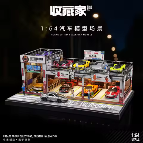 Collector 1:64 Scale American Style AUTOMOBILE Garage Double-Deck Parking Workshop Diorama Car Model