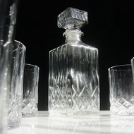 【老時光 OLD-TIME】早期二手玻璃酒具組(一瓶+6杯)(非水晶)
