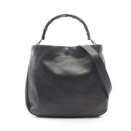 【二手】Gucci GUCCI 竹節雙肩包 001 1577 黑色皮革竹節雙肩包 女士二手 B