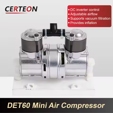 DET60 Mini Air Compressor Pump 12V DC Portable Oil-Free Brushless Compressor 60W 10L/min for Filtrat