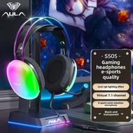 AULA S505 Gaming Headset Esports Headphones Computer RGB Luminous Headband Transparent Earphone Wire
