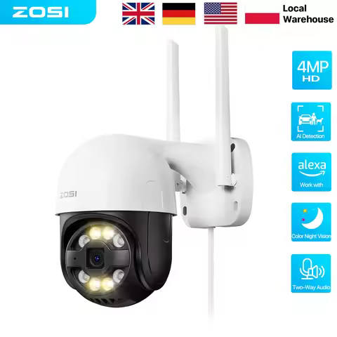 ZOSI PTZ Wifi IP Camera 4MP 3MP Outdoor AI Person Vehicle Package Pet Detect Wireless Camera Two-Way