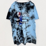 古著我的英雄學院轟焦凍紮染短袖動漫印花 T 卹，淺藍色，圓領，復古設計，M 碼