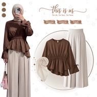 One Set 3in1 |Outfits TrendyWanitas | Beautiful Blouse + Pants + Hijab | Coffee Outfit - BU335N
