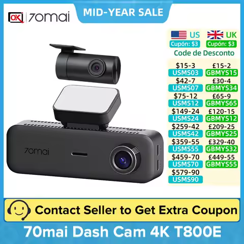70mai Dash Cam T800E: 3-Channel 4K Recording with HDR & IR Lights for Complete 24/7 Parking Monitori